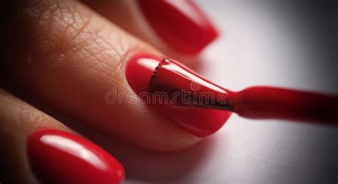 Application Red Nail Polish On