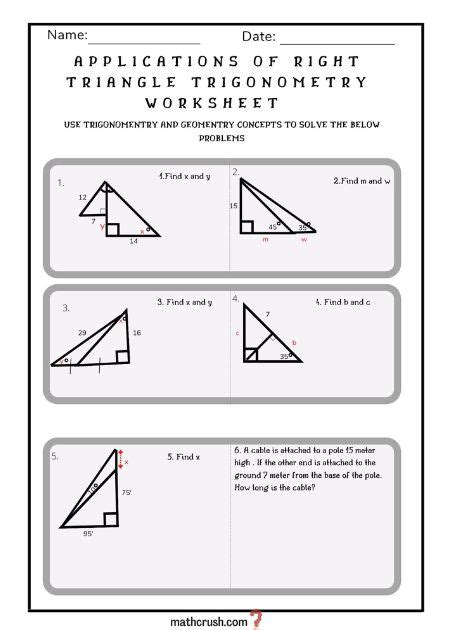 Applications Of Trigonometry Worksheet Answers