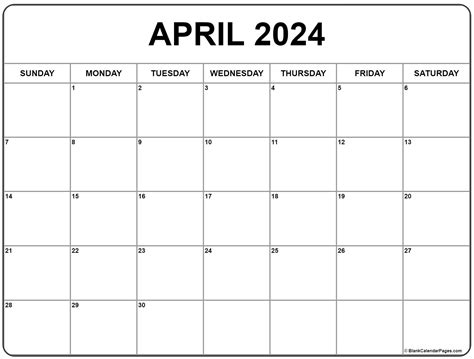 April 2024 Blank Monthly Calendar
