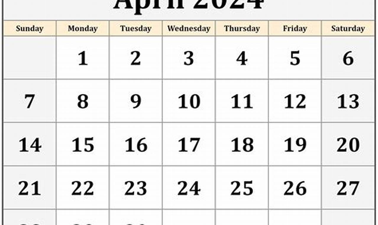 April 2024 Calendar With Times