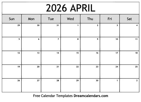 April 2026 Calendar