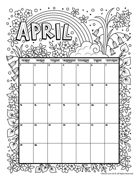 April Calendar Coloring Page