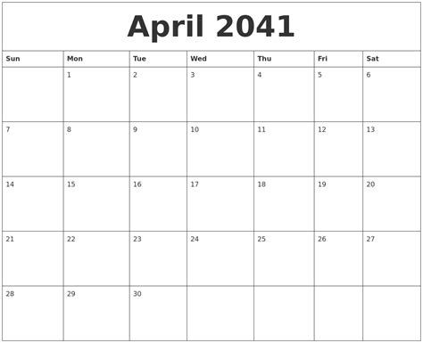 April Calendar Editable
