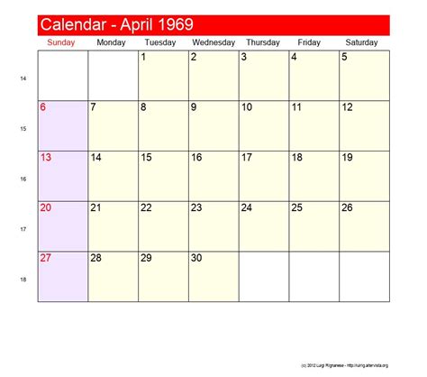 April 1969 Calendar