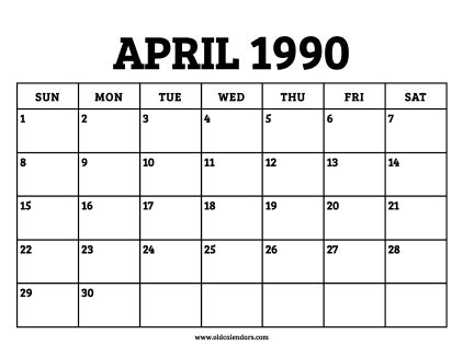 April 1990 Calendar