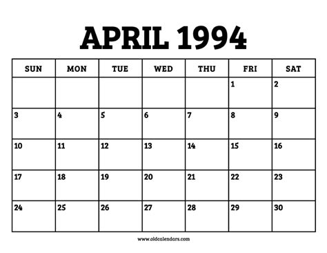 April 1994 Calendar