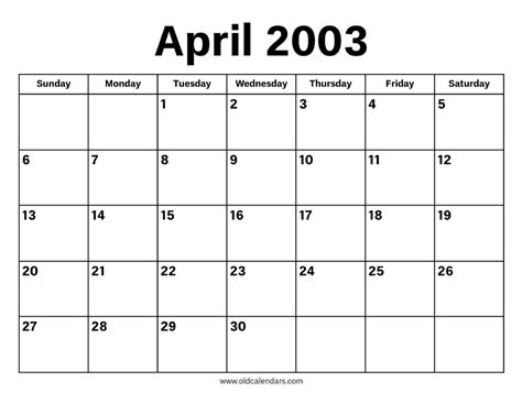 April 2003 Calendar