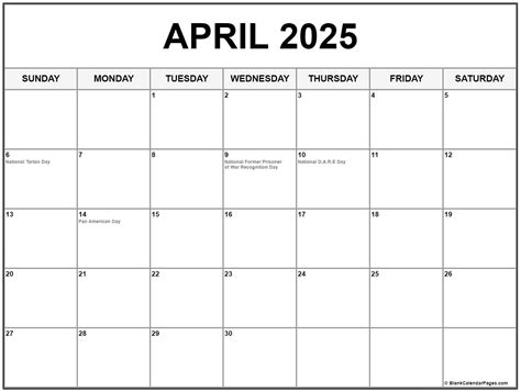 April 2025 Calendar With Holidays