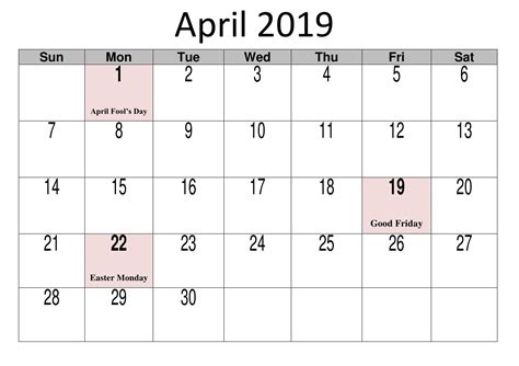 April 21 2019 Calendar