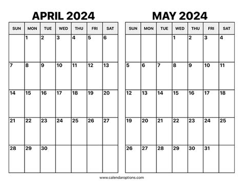 April And May Printable Calendar 2024