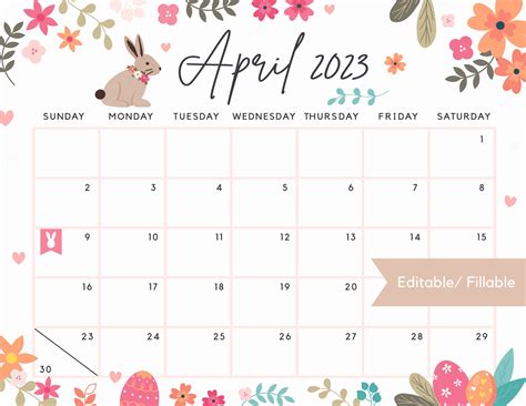 April Calendar 2024 Printable Cute