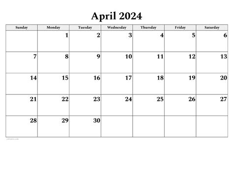 April Calendar 2024 Printable Free