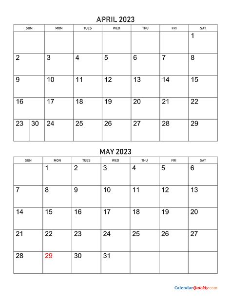 April May 2023 Calendar Printable