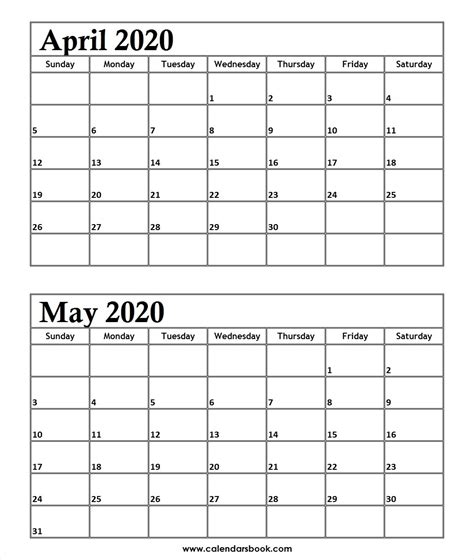 April May Calendar