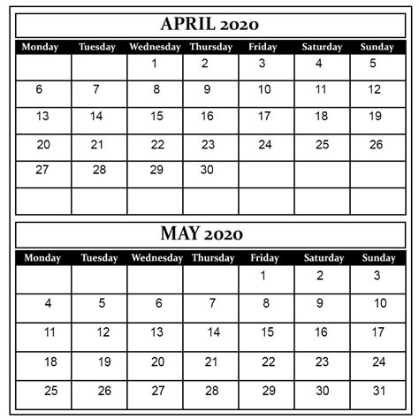 April To May Calendar