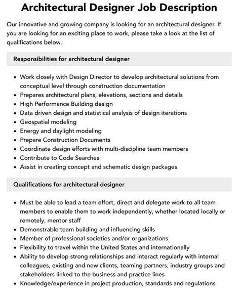 Architectural Designer Job Description