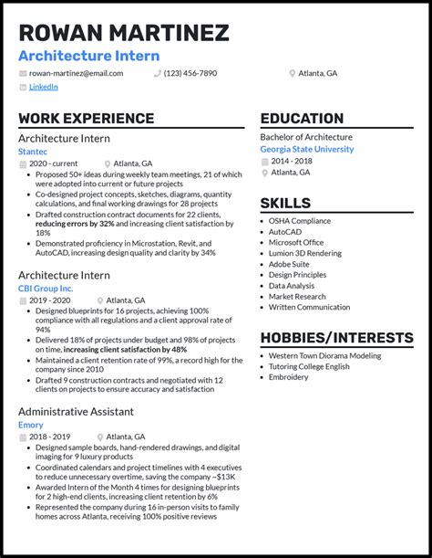 Architecture Resume For Internship