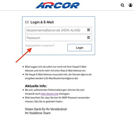 Arcor Login Zugang zu Arcor EMail und Account per Login