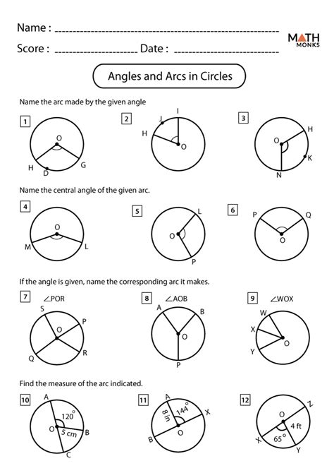 Arcs And Angles Worksheet