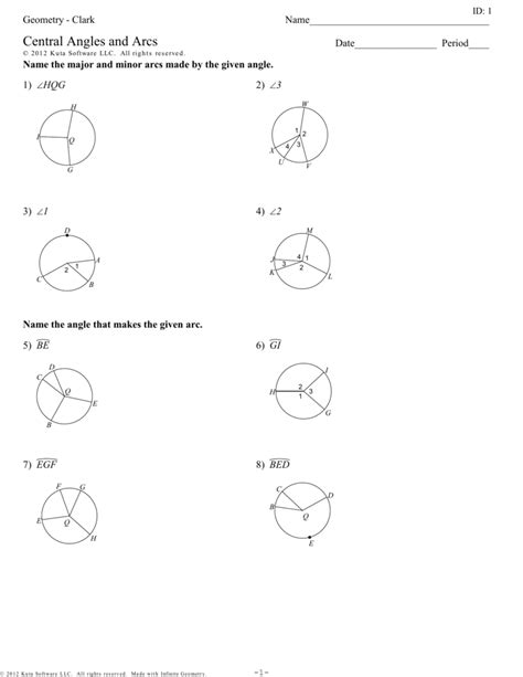 Arcs Semicircles And Central Angles Worksheet Answers