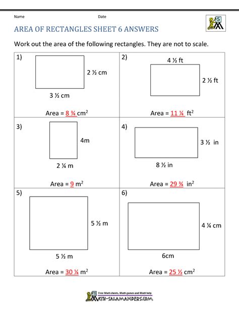 Area Of A Rectangle Worksheet