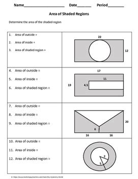 Area Of Composite Figures And Shaded Regions Worksheet
