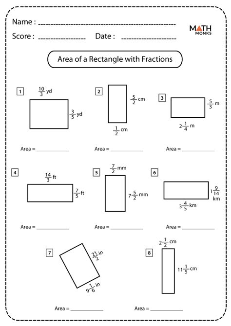 Area Of Rectangles With Fractional Side Lengths Worksheet