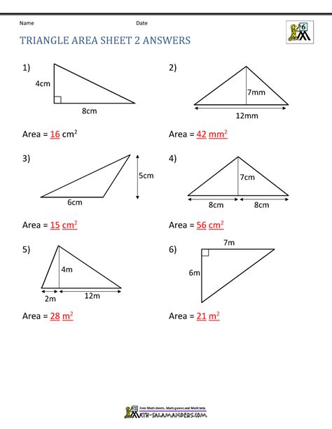 Area Of Triangle Worksheet With Answers