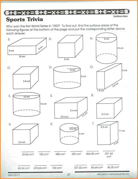 Area Surface Area And Volume Worksheet
