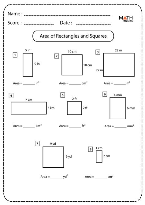Area And Perimeter Of Rectangles And Squares Worksheet