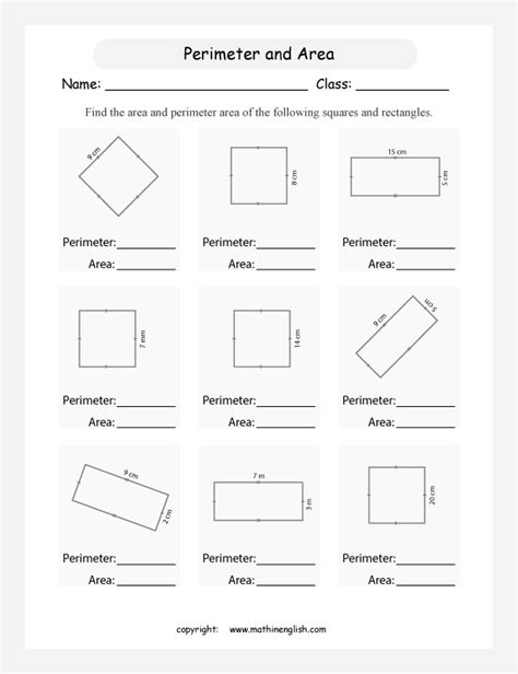 Area And Perimeter Of Squares And Rectangles Worksheet
