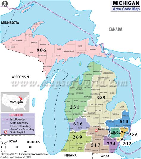 Michigan Area Codes Map of Michigan Area Codes