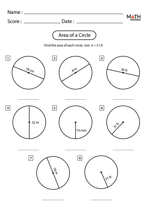 Area Of A Circle Worksheet With Answers