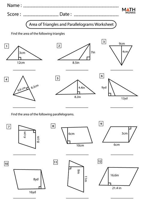 Area Of A Triangle And Parallelogram Worksheet
