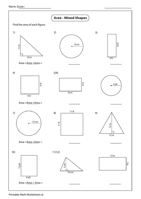 Area Of Mixed Shapes Worksheet