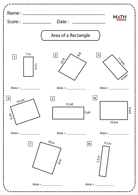 Area Of Rectangles Worksheet