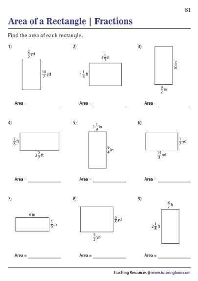 Area With Fractional Side Lengths Worksheet