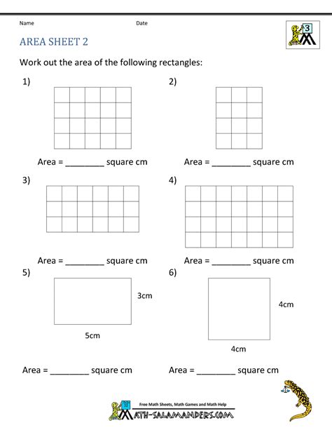 Area Worksheets For 3rd Graders