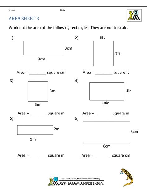 Area Worksheets Grade 4