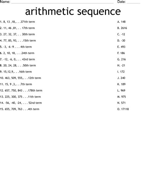 Arithmetic Sequence Worksheet #1