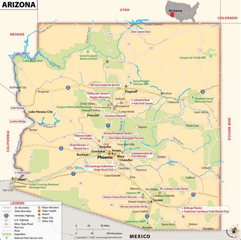 Labeled Map of Arizona with Capital & Cities