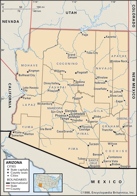 Mapas Detallados de Arizona para Descargar Gratis e Imprimir