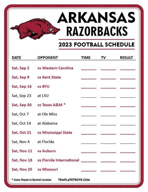 Arkansas Football Schedule 2022 Printable