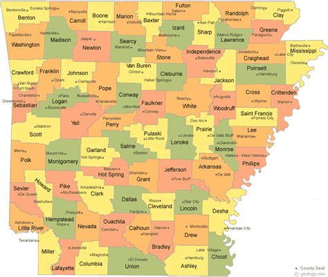 Arkansas State Wall Map with Counties (48"W X 36.6"H