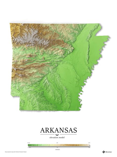 Colorful Map of Arkansas 3D Physical Topography