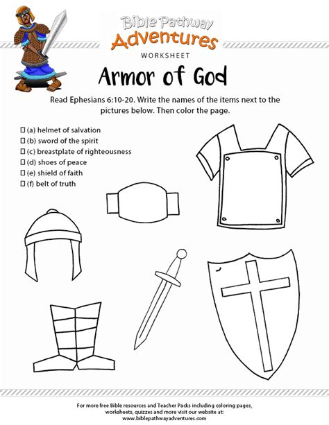 Armour Of God Worksheets