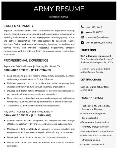 Military Resume Example Sample Military Resume