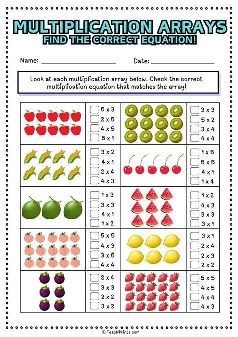 Array Multiplication Worksheet