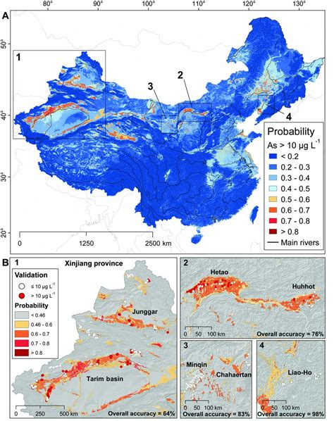 Location of known and potential arsenicaffected basins in China. Areas