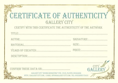 Art Authenticity Certificate Template